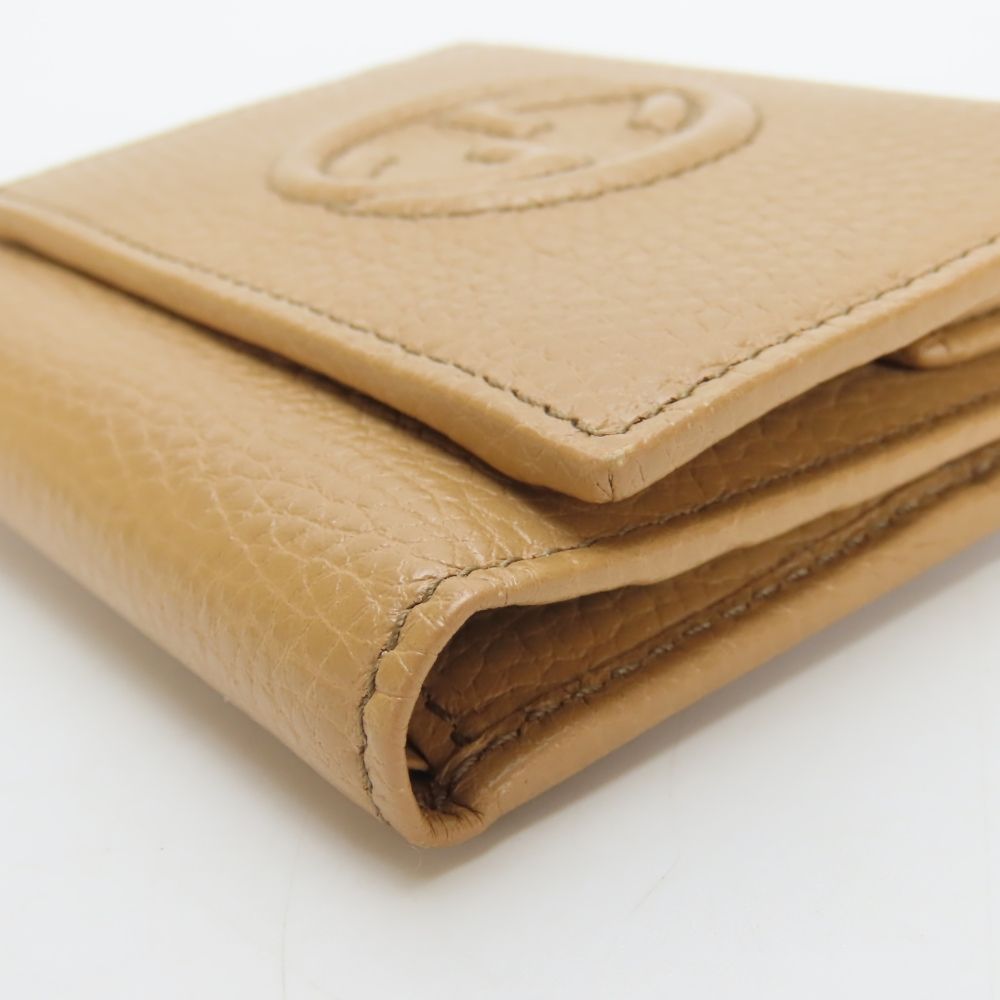 Gucci Trifold Wallet Interlocking W Hook Leather Beige — view 4