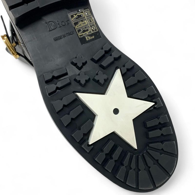 Dior Christian Empreinte Boots Shoes Leather Black Gold Logo Belt — view 8