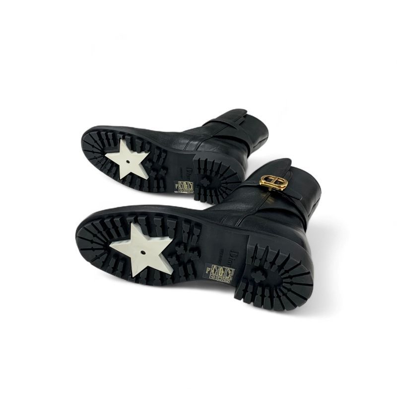 Dior Christian Empreinte Boots Shoes Leather Black Gold Logo Belt — view 6