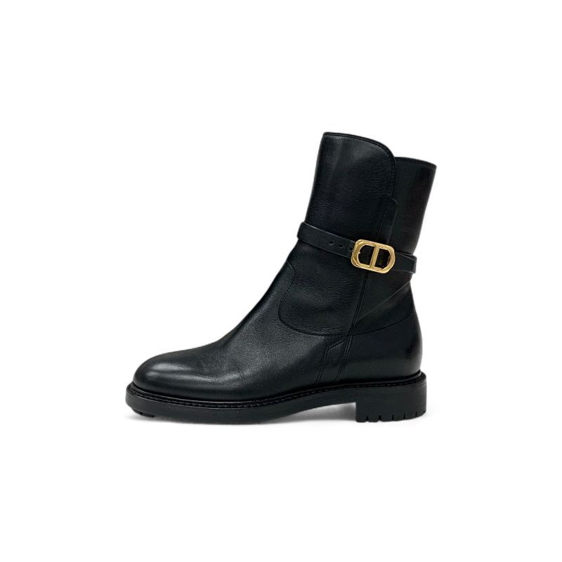 Dior Christian Empreinte Boots Shoes Leather Black Gold Logo Belt — view 3