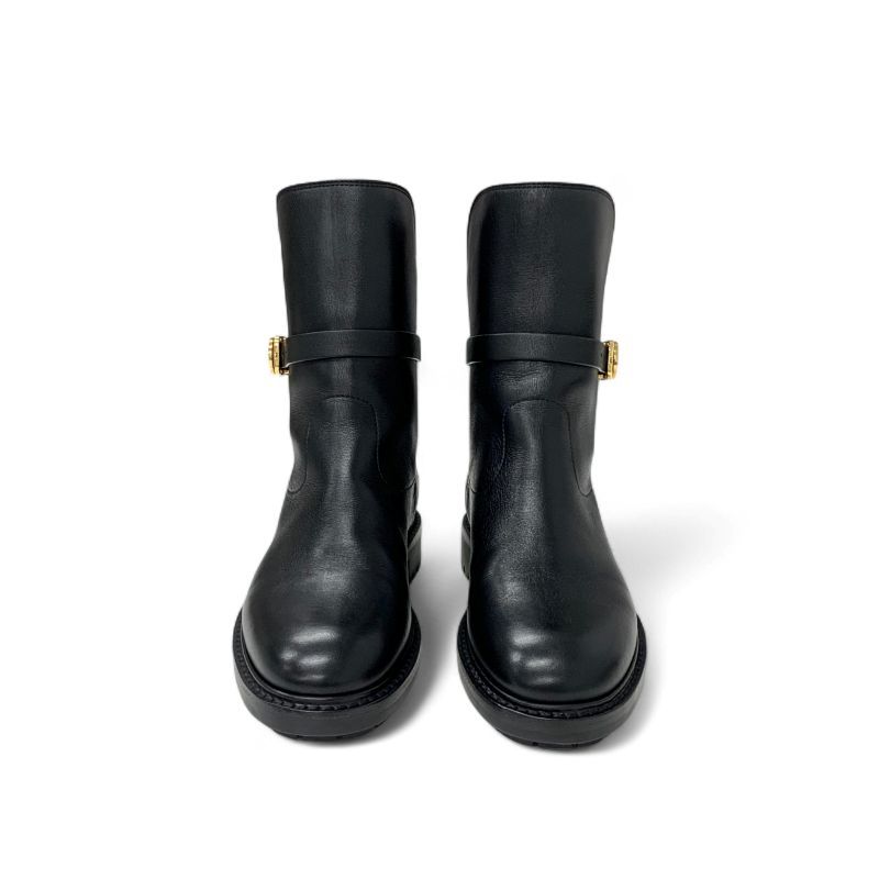 Dior Christian Empreinte Boots Shoes Leather Black Gold Logo Belt — view 2
