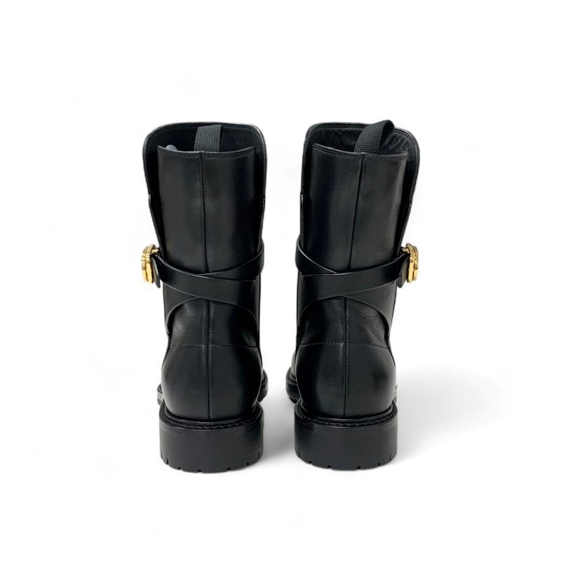 Dior Christian Empreinte Boots Shoes Leather Black Gold Logo Belt — view 5