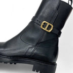 Dior Christian Empreinte Boots Shoes Leather Black Gold Logo Belt — view 9