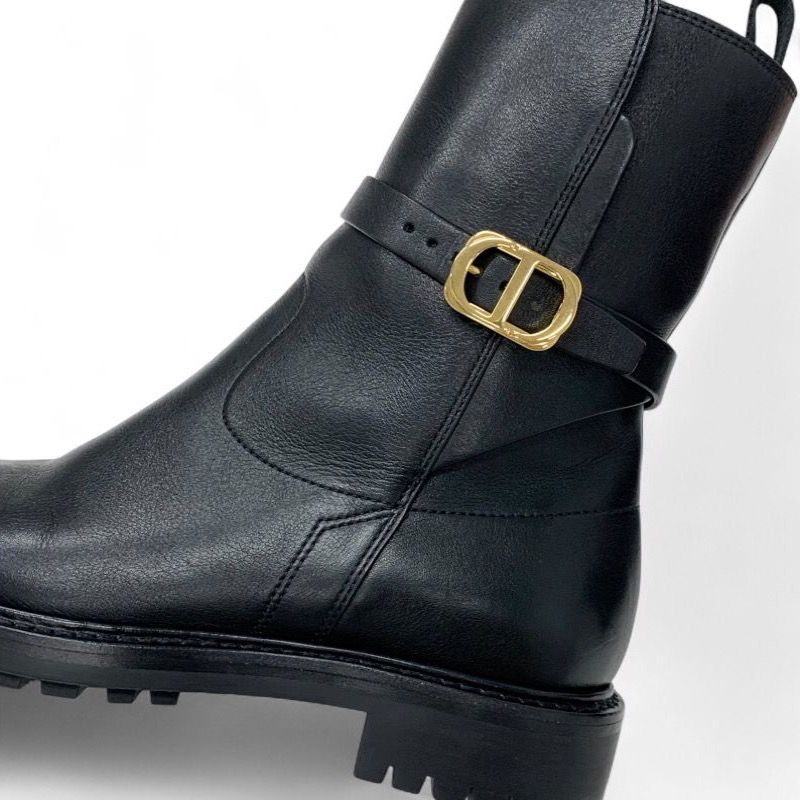 Dior Christian Empreinte Boots Shoes Leather Black Gold Logo Belt — view 9