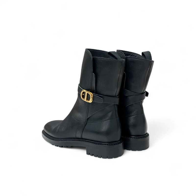 Dior Christian Empreinte Boots Shoes Leather Black Gold Logo Belt — view 4