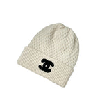 Chanel Cap Hat Cashmere White Black CC Logo Knit Beanie — view 2
