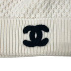 Chanel Cap Hat Cashmere White Black CC Logo Knit Beanie — view 4