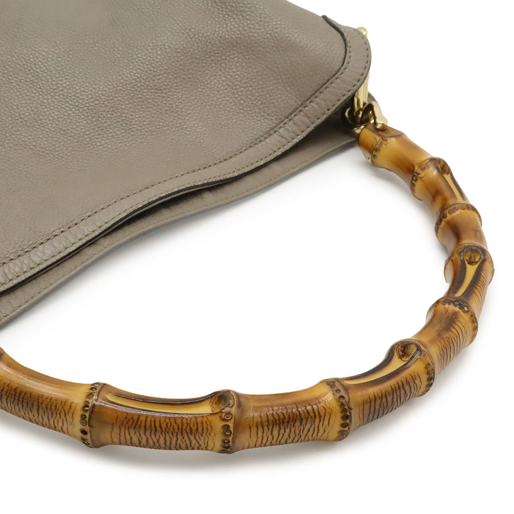 Gucci Bamboo 2-Way Shoulder Bag Crossbody Leather Grey Gold — view 4