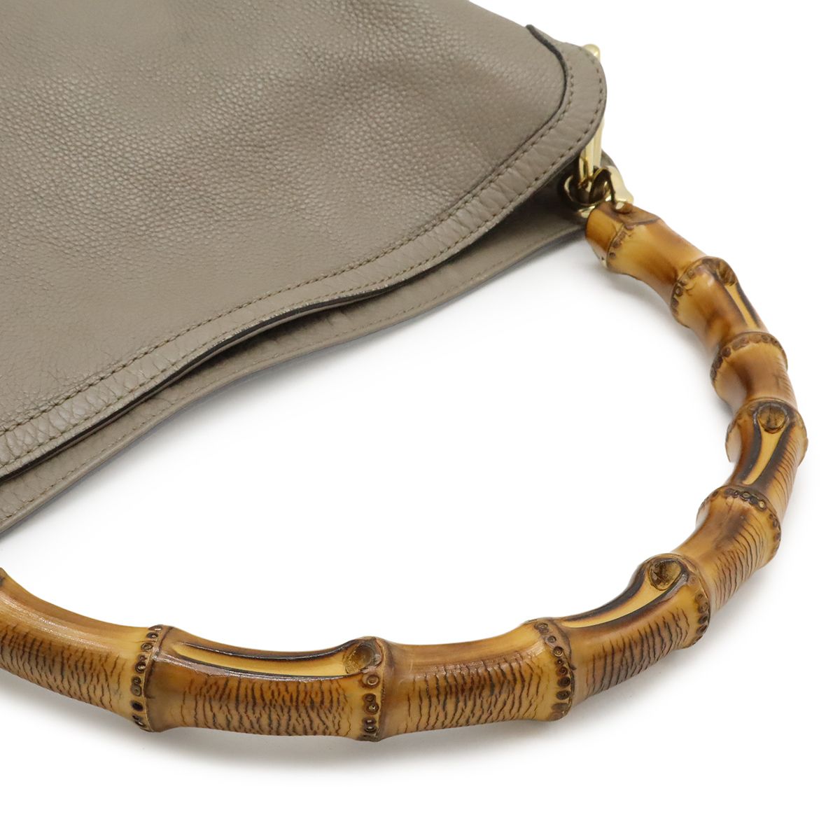 Gucci Bamboo 2-Way Shoulder Bag Crossbody Leather Grey Gold — view 4