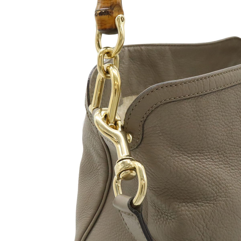 Gucci Bamboo 2-Way Shoulder Bag Crossbody Leather Grey Gold — view 7