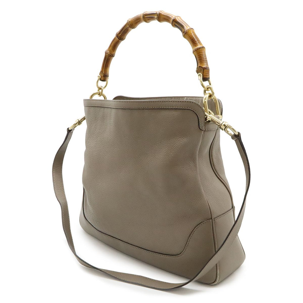 Gucci Bamboo 2-Way Shoulder Bag Crossbody Leather Grey Gold — view 2
