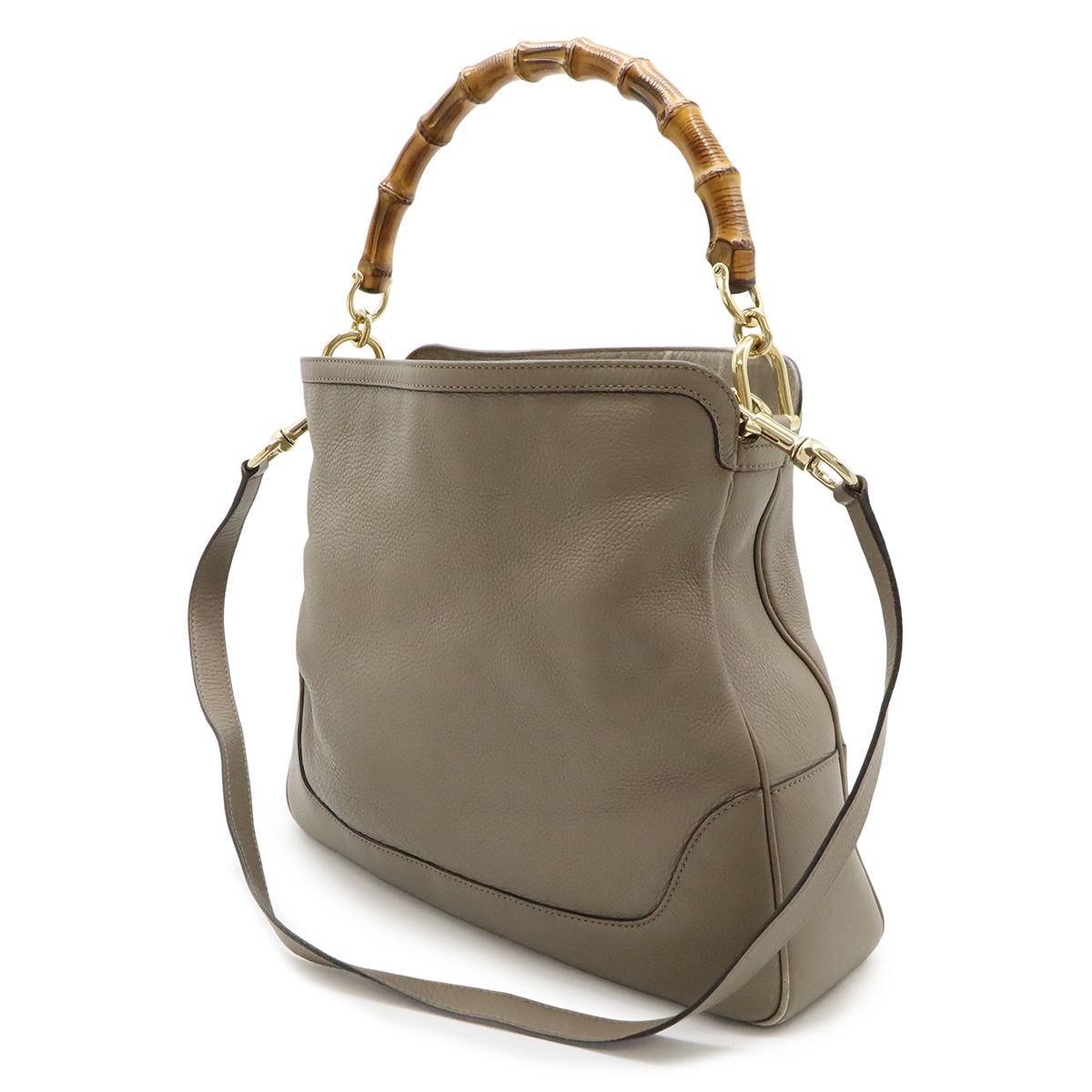 Gucci Bamboo 2-Way Shoulder Bag Crossbody Leather Grey Gold — view 2
