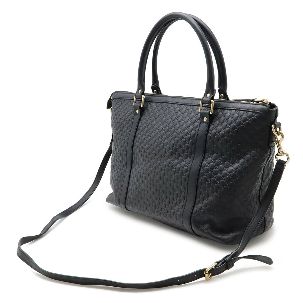 Gucci Micro Guccissima Tote 2-Way Shoulder Bag Crossbody Leather Black Gold — view 2