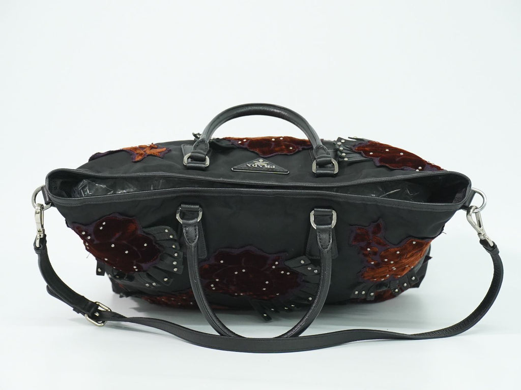 Prada Flower Motif 2-Way Shoulder Bag Tote Nylon Black — view 5