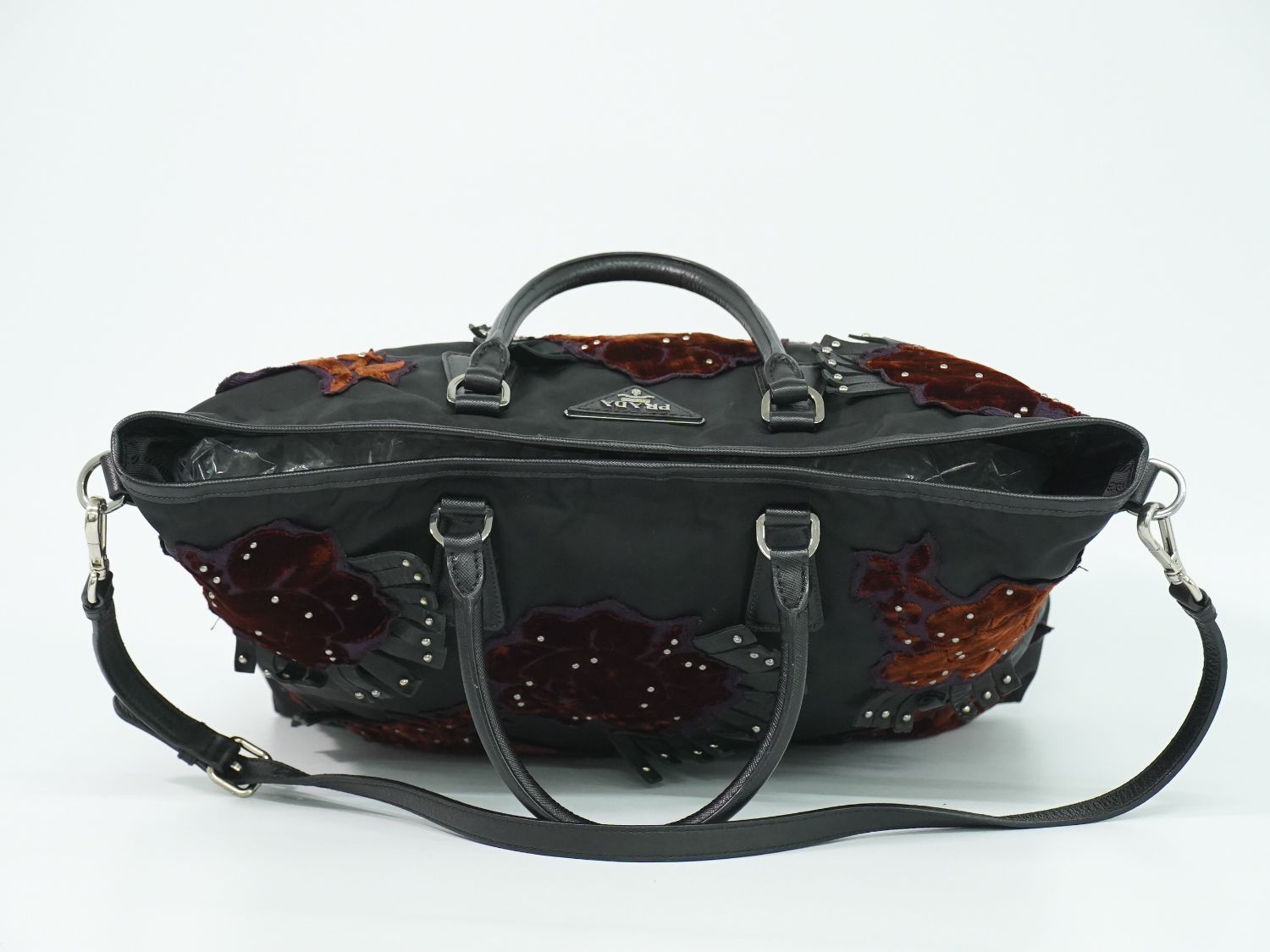 Prada Flower Motif 2-Way Shoulder Bag Tote Nylon Black — view 5
