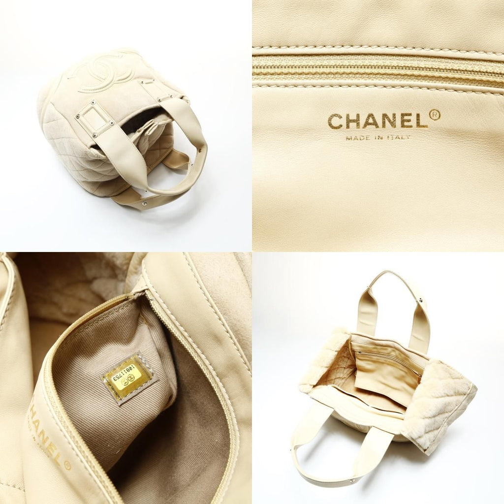 Chanel Handbag Ivory Mouton Suede CC Logo — view 9