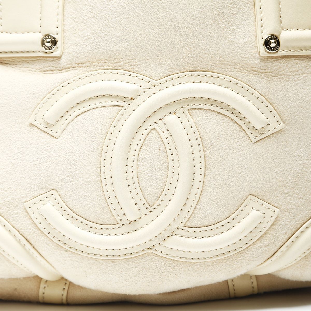 Chanel Handbag Ivory Mouton Suede CC Logo — view 8