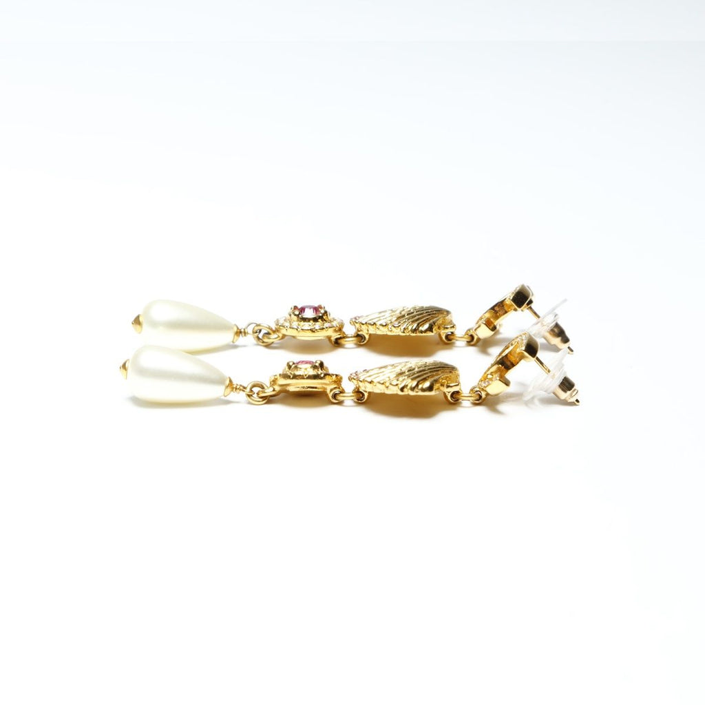 Chanel Earrings Shell Pearl Rhinestone Drop — view 4