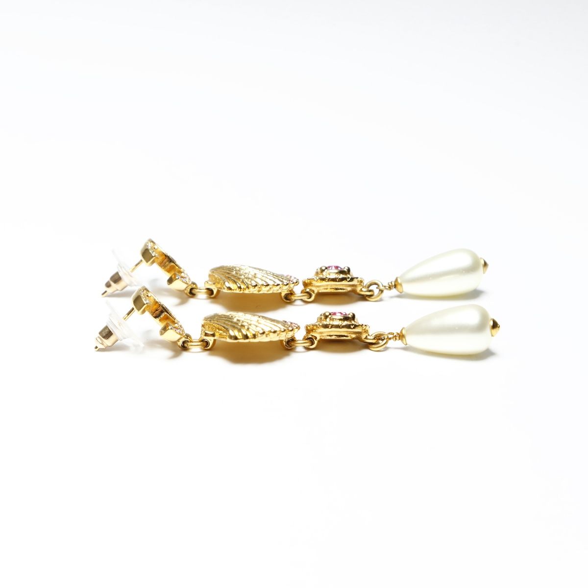 Chanel Earrings Shell Pearl Rhinestone Drop — view 3