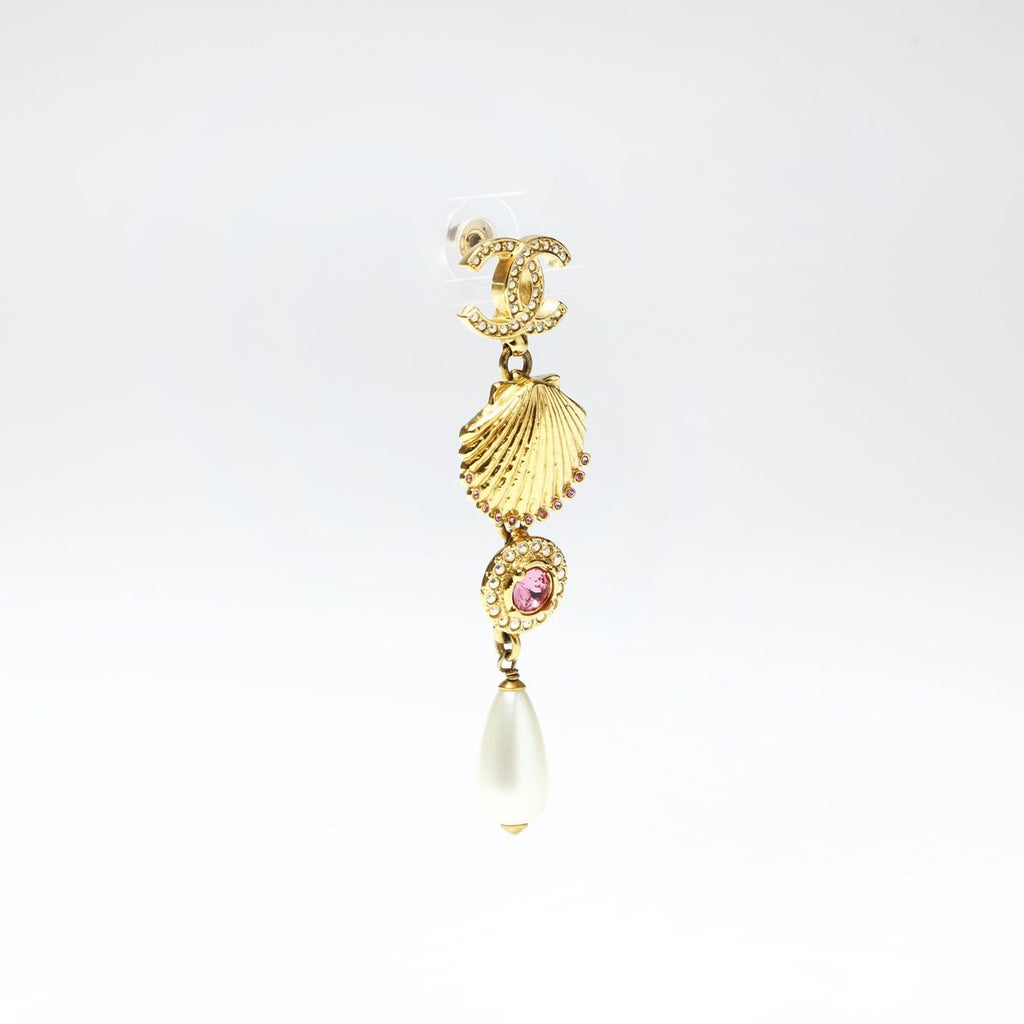 Chanel Earrings Shell Pearl Rhinestone Drop — view 5