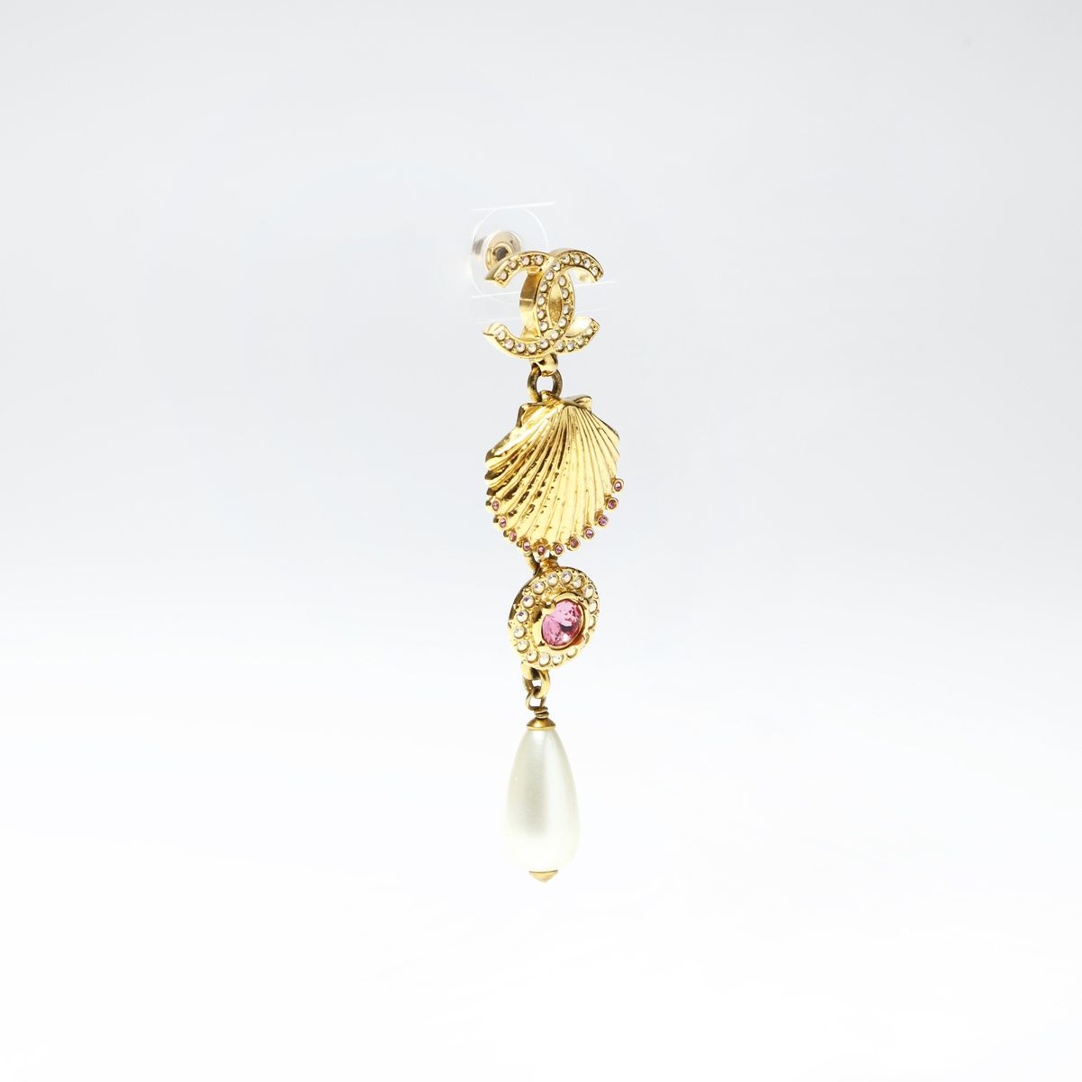 Chanel Earrings Shell Pearl Rhinestone Drop — view 5