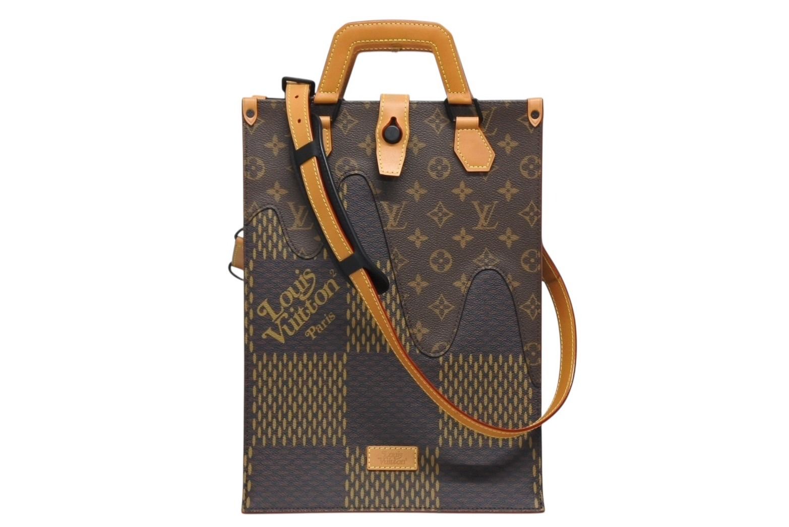 Louis Vuitton NIGO Damier Giant Tote Bag Brown Beige Vachetta Leather Black