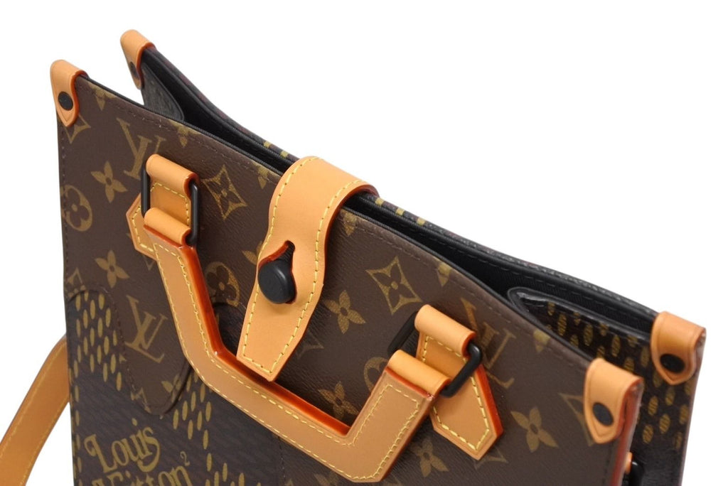 Louis Vuitton NIGO Damier Giant Tote Bag Brown Beige Vachetta Leather Black — view 5
