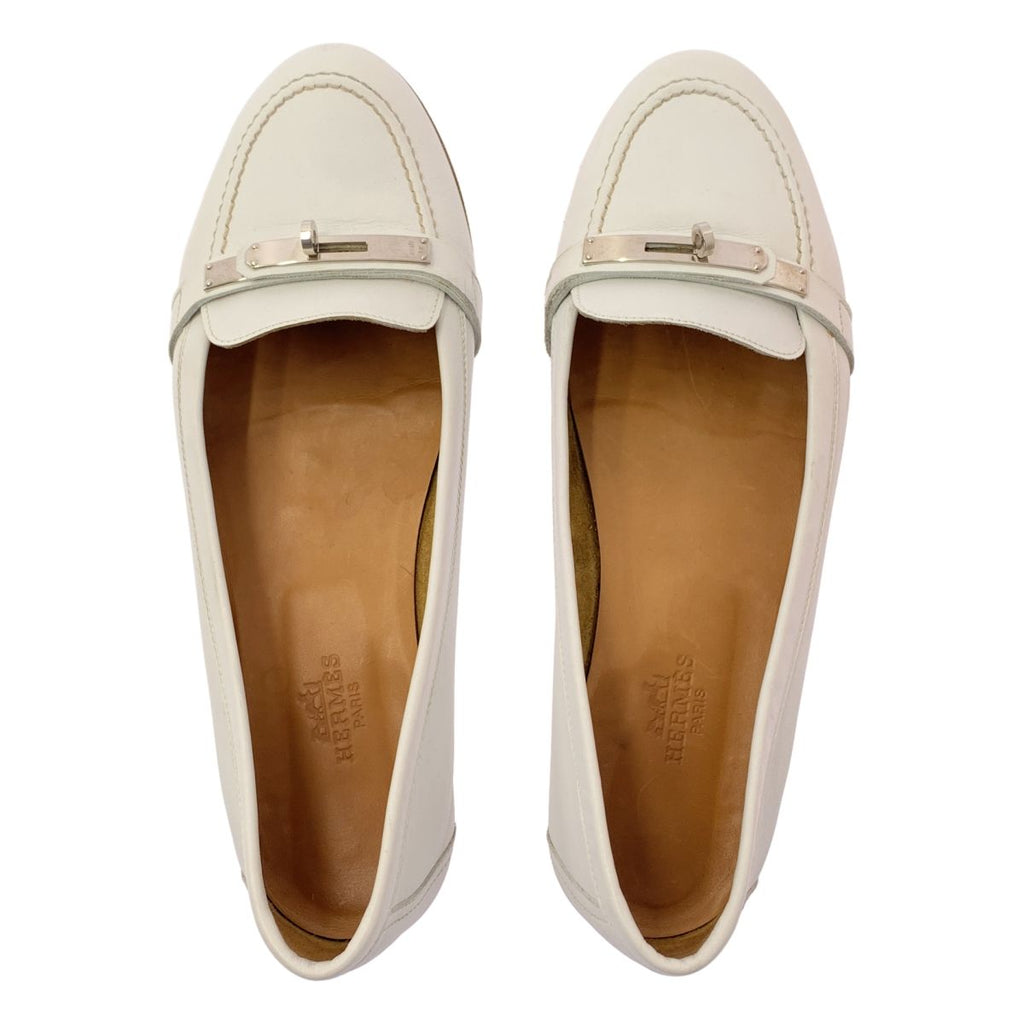 Hermes Kelly Leather Loafer 37 White — view 4