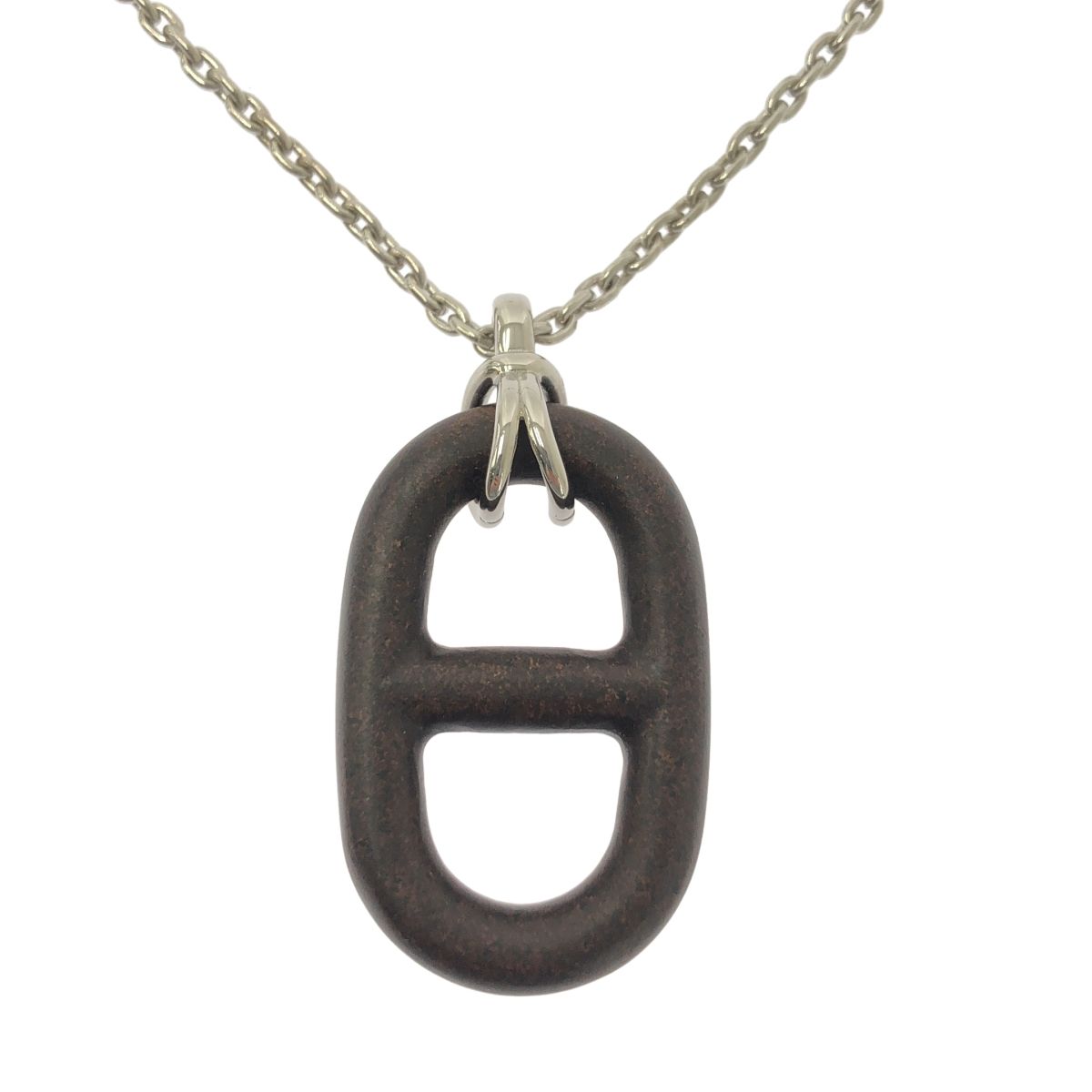 Hermes Chaine D'ancre Vulcanium Necklace Dark Brown Silver — view 3