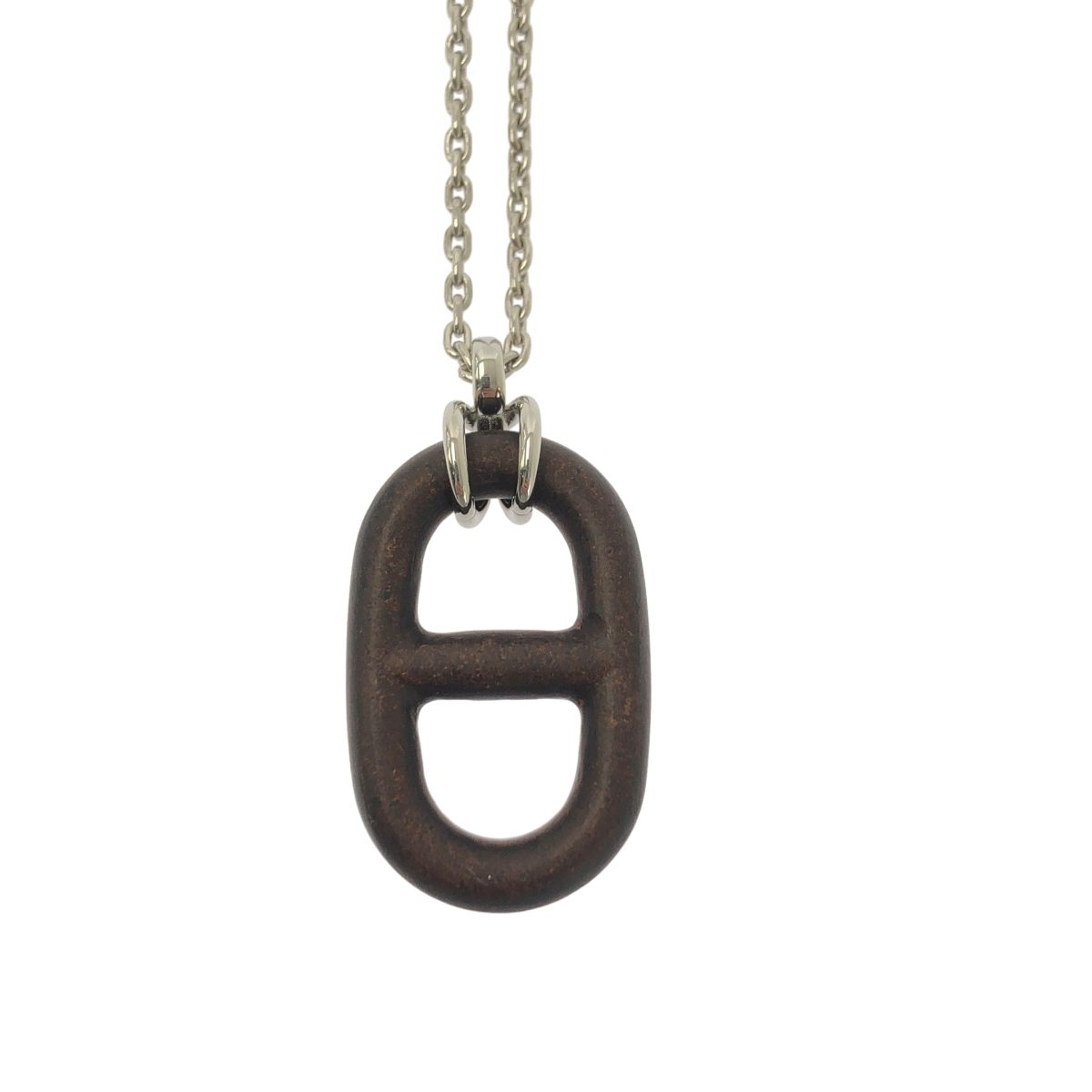 Hermes Chaine D'ancre Vulcanium Necklace Dark Brown Silver — view 4