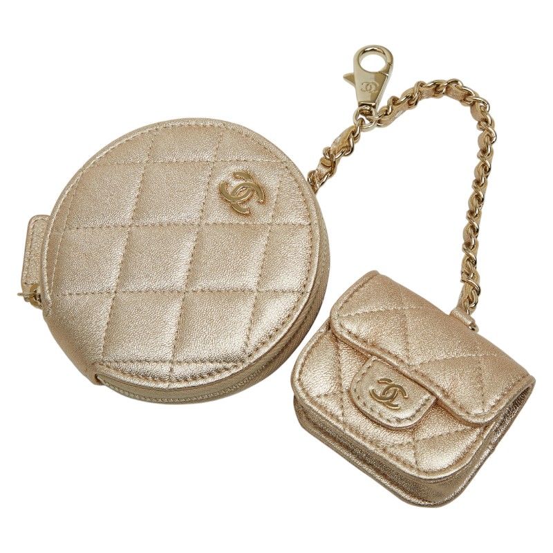 Chanel CC Logo Quilted Coin Case Airpods Earrings Gold — view 4