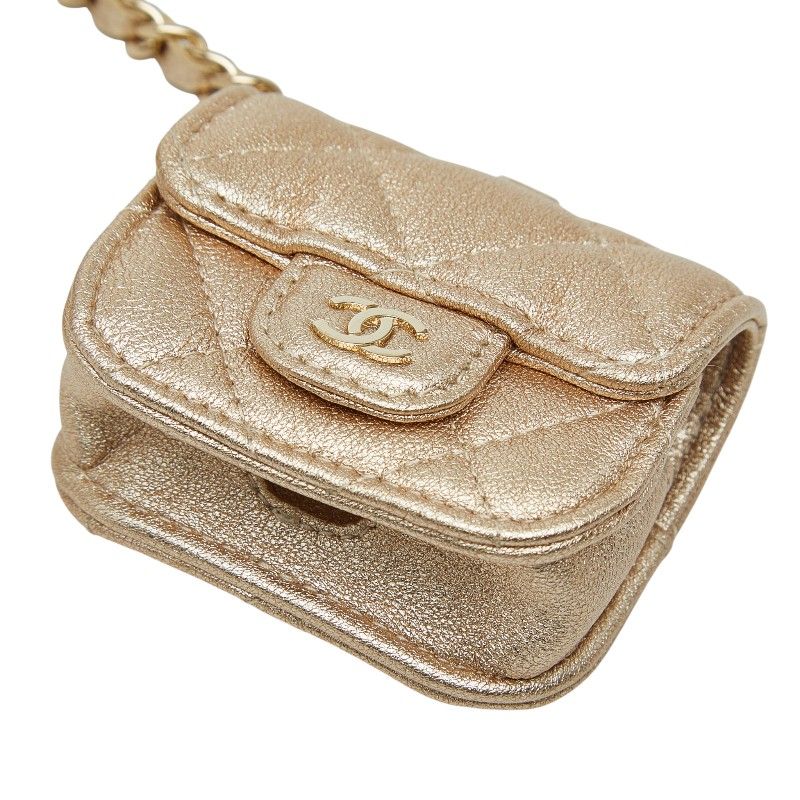 Chanel CC Logo Quilted Coin Case Airpods Earrings Gold — view 9