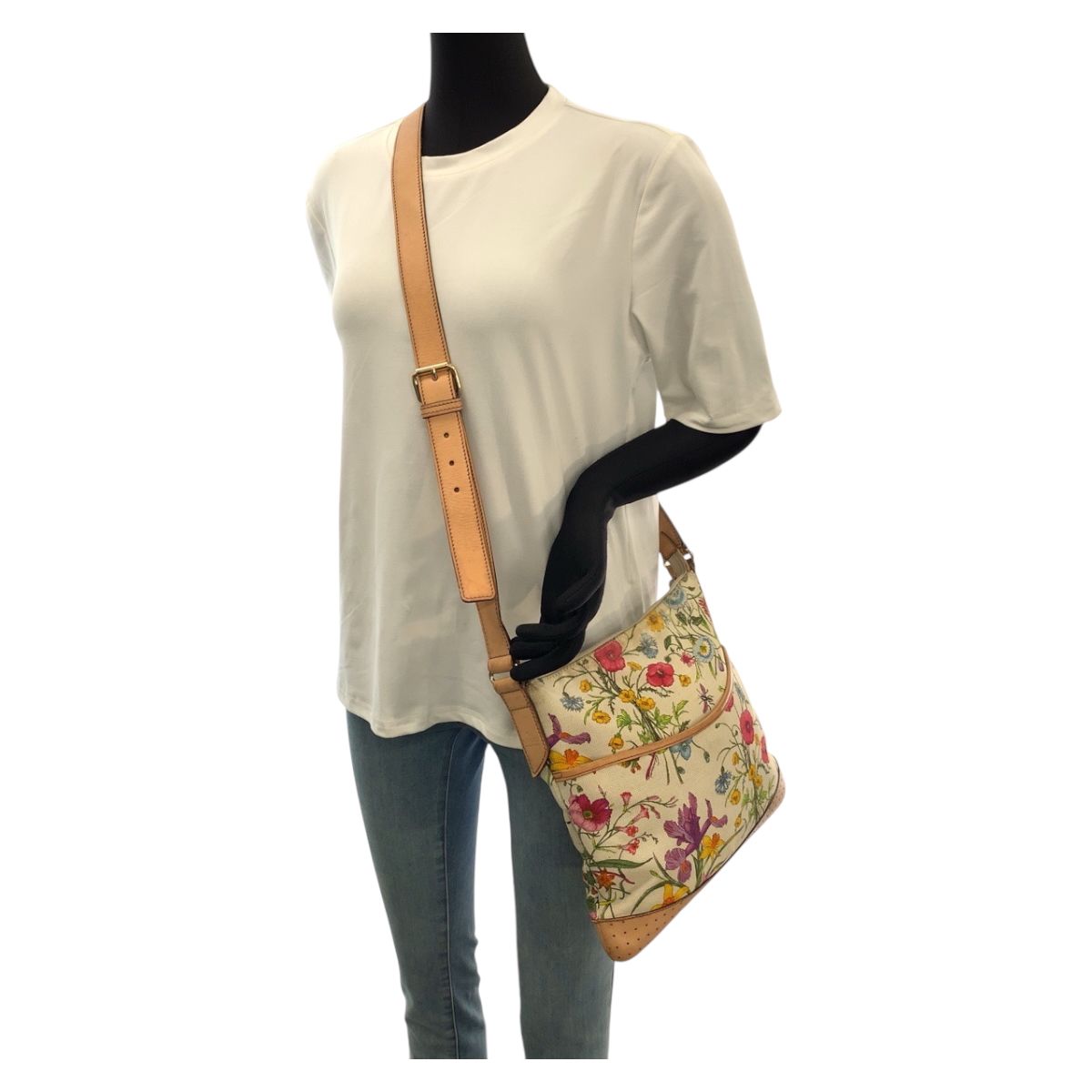 Gucci Flora Multicolor Gold Canvas Leather Shoulder Bag — view 6
