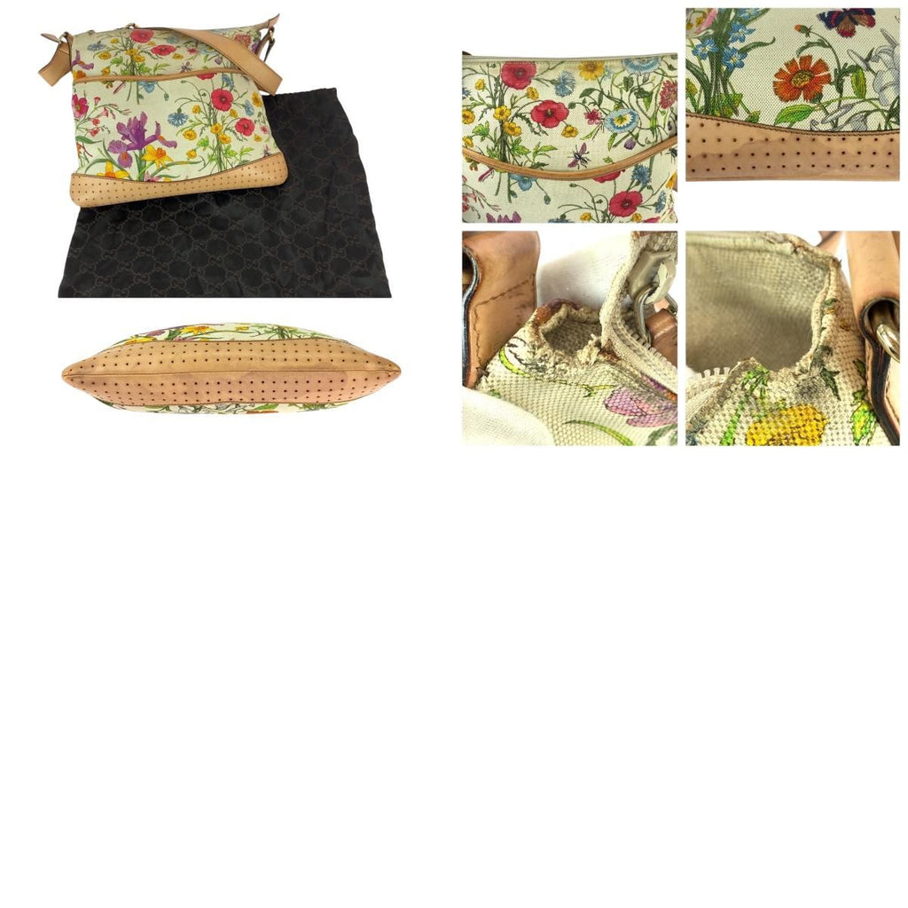 Gucci Flora Multicolor Gold Canvas Leather Shoulder Bag — view 9