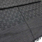 Gucci GG Pattern Wool Silk Large Shawl Gray Black — view 2