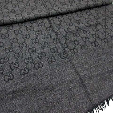 Gucci GG Pattern Wool Silk Large Shawl Gray Black — view 2