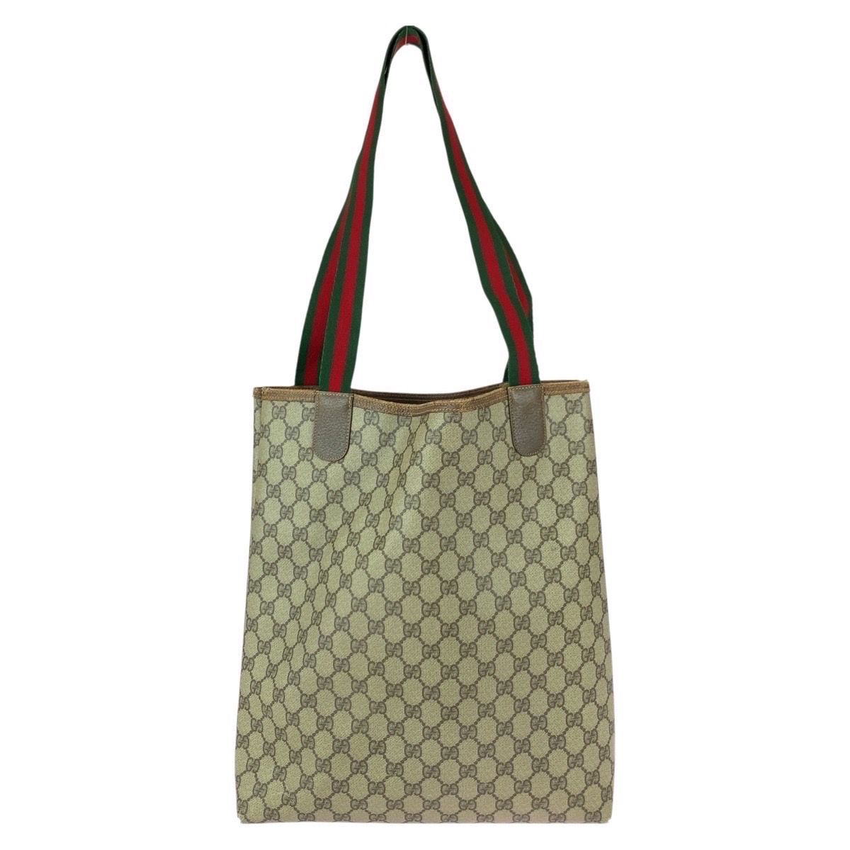 Gucci Vintage Sherry Line Beige Brown GG Supreme Canvas Leather Tote — view 2