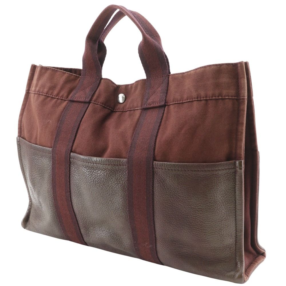 Hermes Sac Fourre Tout MM Half Leather Cotton Brown — view 2