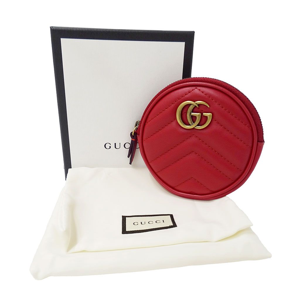 Gucci Wallet Coin Case Leather GG Marmont Red Zip Around — view 5