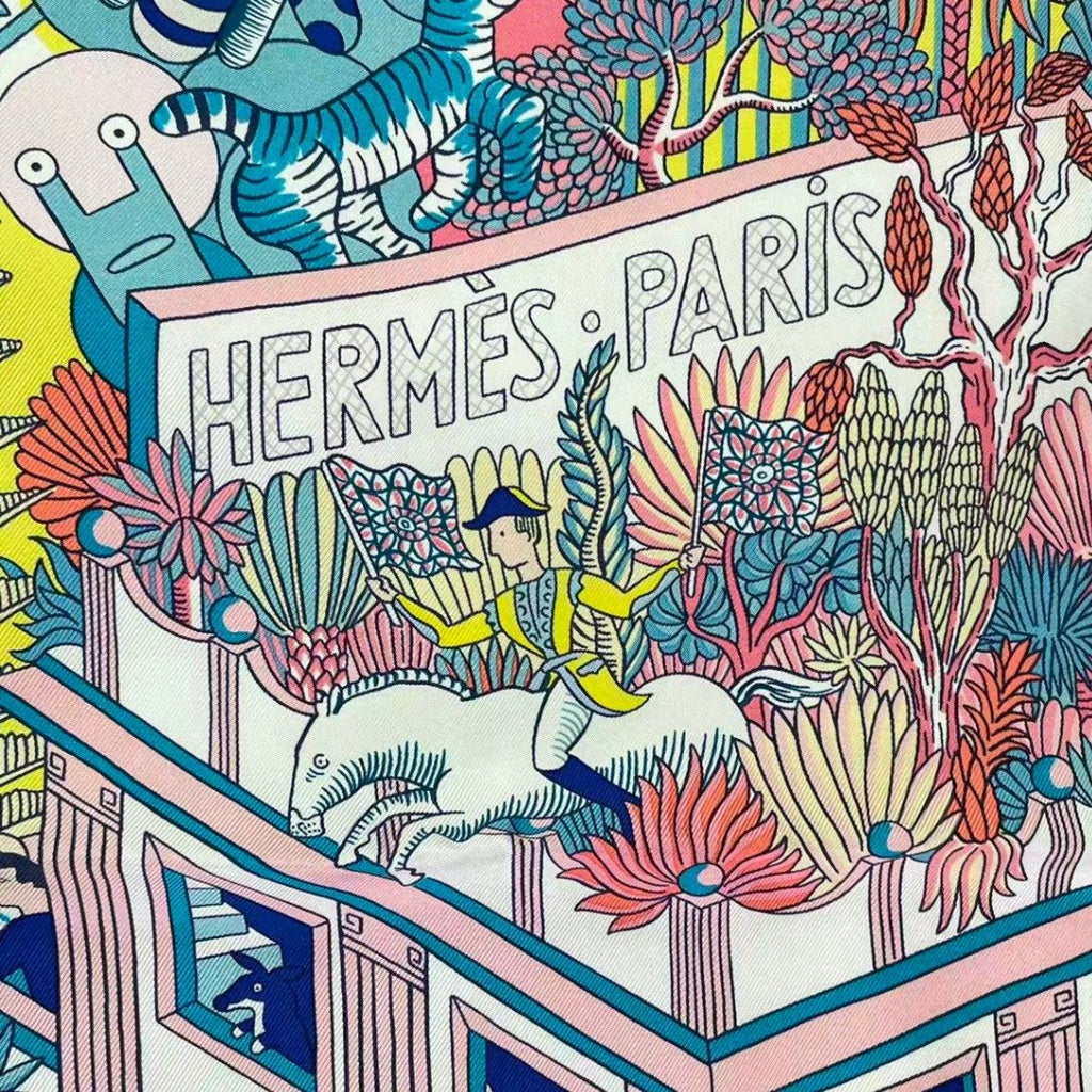 Hermes Scarf Silk Large Carre 140 Animapolis Pink — view 9