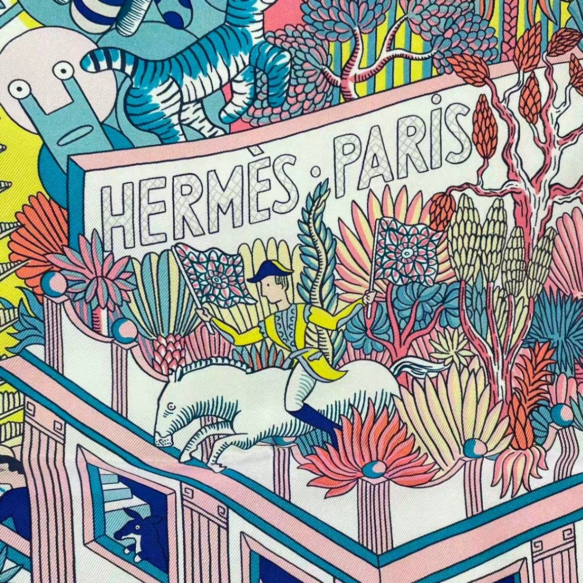 Hermes Scarf Silk Large Carre 140 Animapolis Pink — view 9