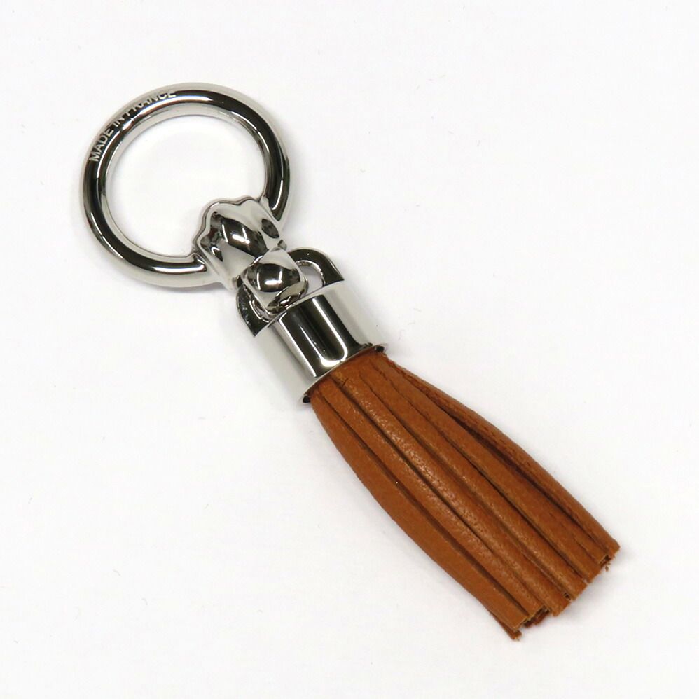 Hermes Twilly Ring Cell Pom Pon Brown Silver Leather Scarf — view 2