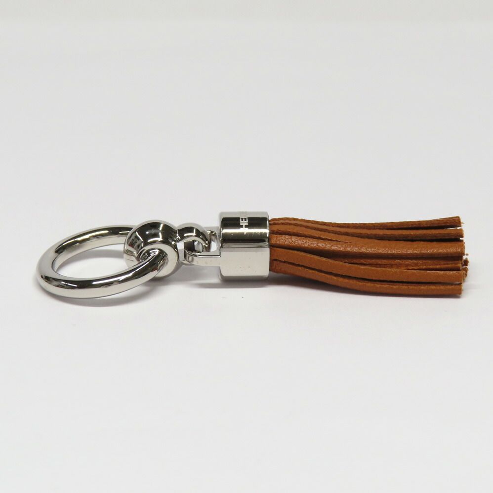 Hermes Twilly Ring Cell Pom Pon Brown Silver Leather Scarf — view 5