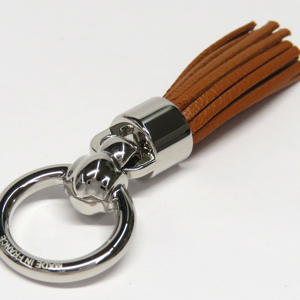 Hermes Twilly Ring Cell Pom Pon Brown Silver Leather Scarf — view 9