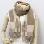 Hermes Cashmere Muffler H Passant Shawl 07 Bicolor Cles Brown Marron Scarf — view 6