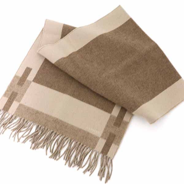 Hermes Cashmere Muffler H Passant Shawl 07 Bicolor Cles Brown Marron Scarf — view 3