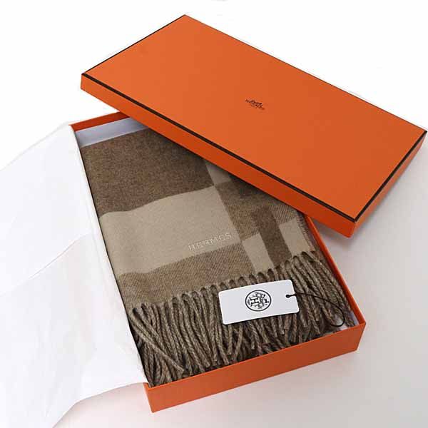 Hermes Cashmere Muffler H Passant Shawl 07 Bicolor Cles Brown Marron Scarf — view 2