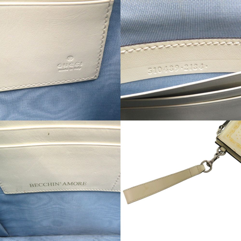 Gucci Sega Guccy Print Second Leather Ivory White Clutch — view 9