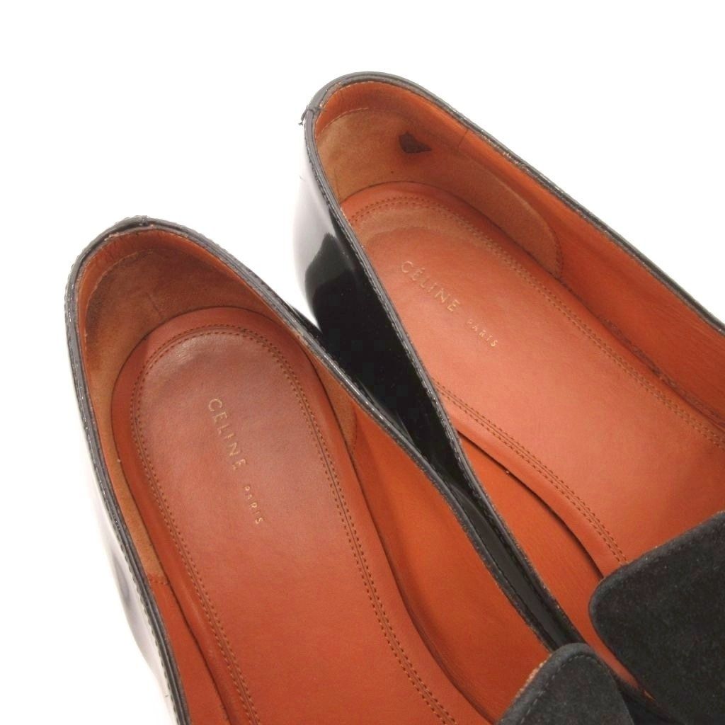 Celine Loafers Slip on Pointed Toe Patent Suede 38 Black — view 6