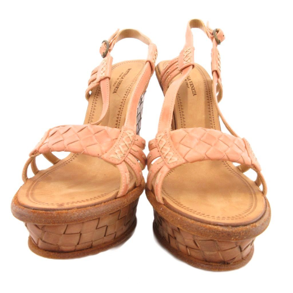 Bottega Veneta Sandals Wedge Sole Braided Leather Mesh 37 Pink — view 2